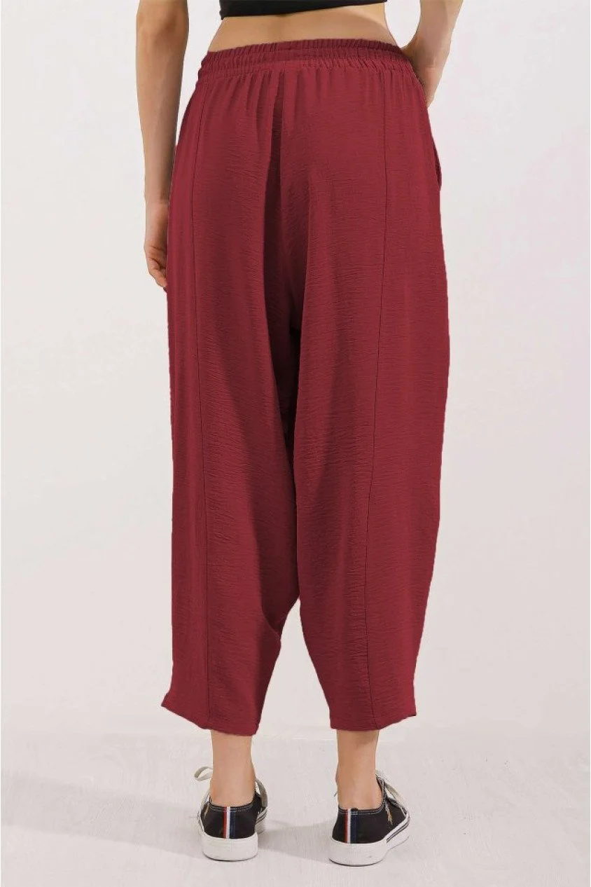 6591 Dokuma Şalvar Pantolon - Bordo