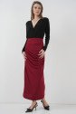 8035 Büzgülü Midi Etek - Bordo