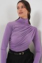 925 Büzgü Detaylı Sandy Bluz - Lila