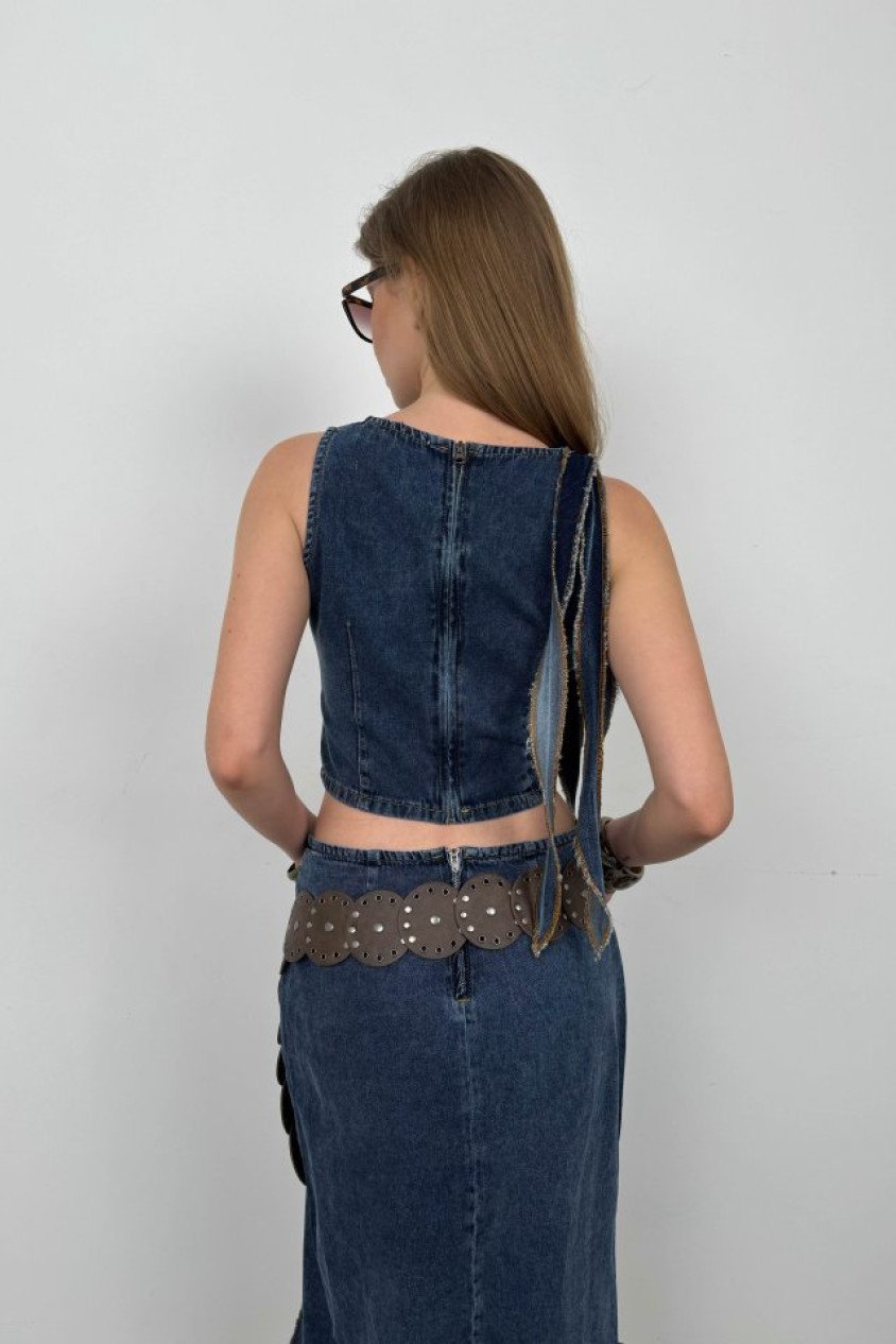 Fırfır Detay Denim Bluz