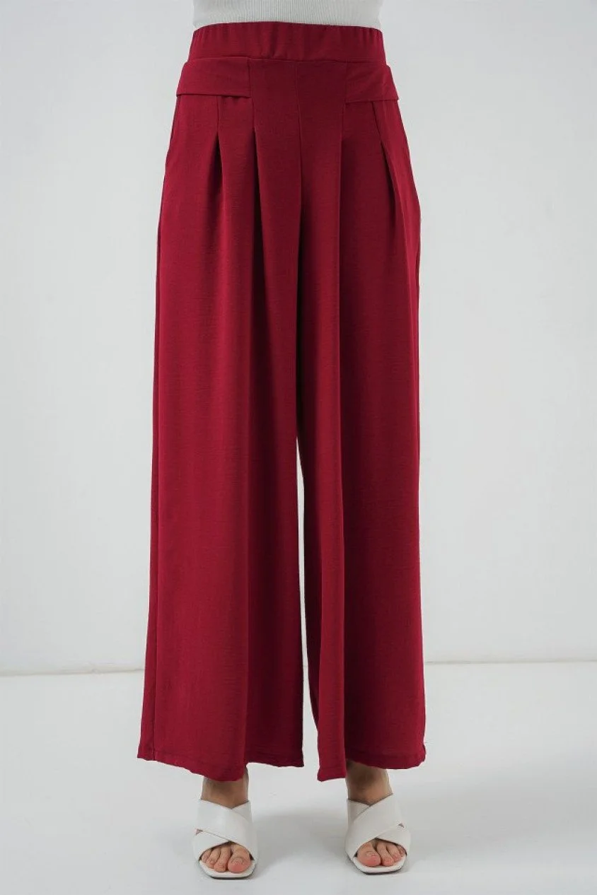 Geniş Paça Pileli Pantolon 6718 - Kırmızı
