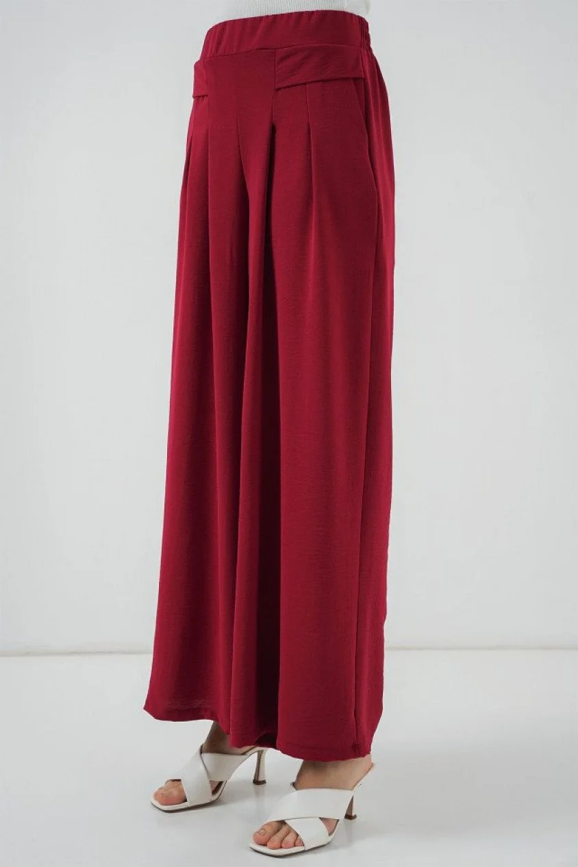 Geniş Paça Pileli Pantolon 6718 - Kırmızı