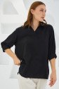 Siyah Gömlek Yaka Saten Bluz 0493