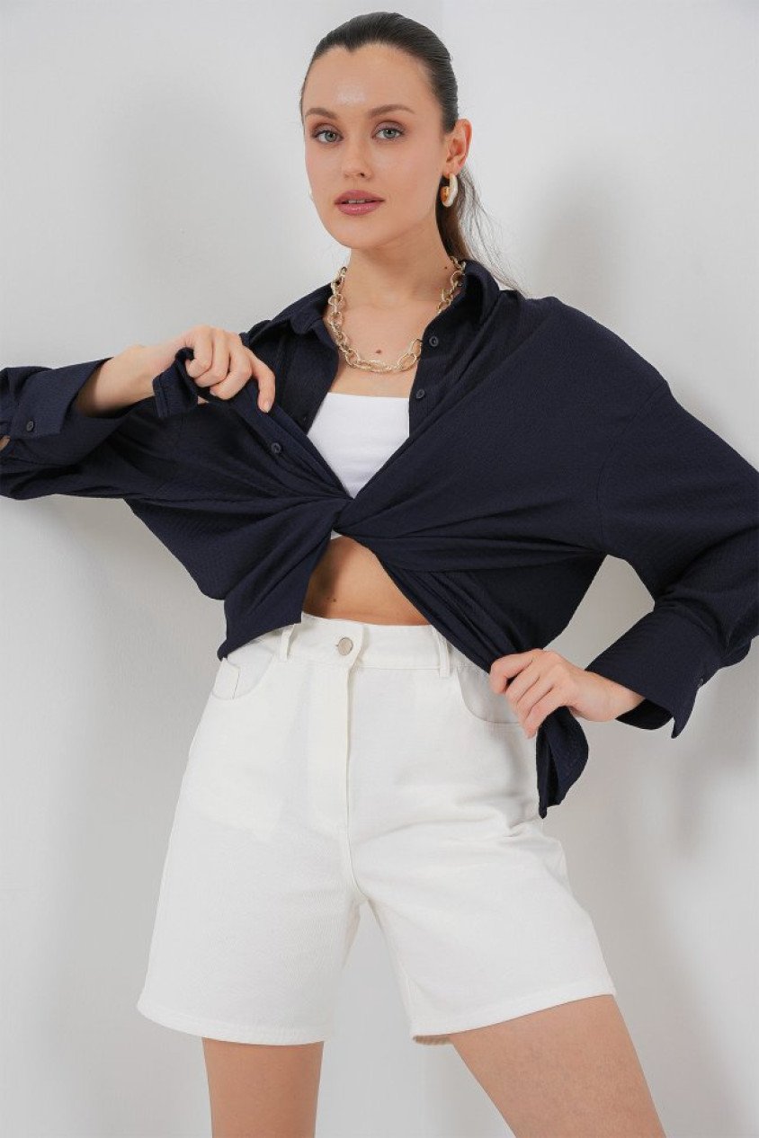 Örme Oversize Gömlek 20264 - Lacivert