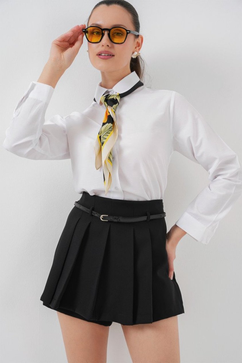 Pileli Mini Şort Etek 5336 - Siyah