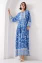 2423 Otantik Desenli Tesettür Elbise - B. İndigo