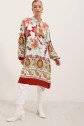 5903 Desenli Viskon Elbise - Bordo