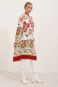5903 Desenli Viskon Elbise - Bordo