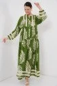 2423 Otantik Desenli Tesettür Elbise - Yeşil 5