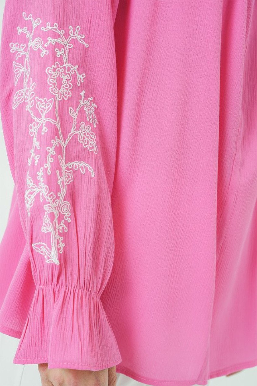 Nakışlı Örme Bluz 941 - Pembe