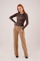 Ön Dikiş Detaylı Tek Düğme Camel Pantolon