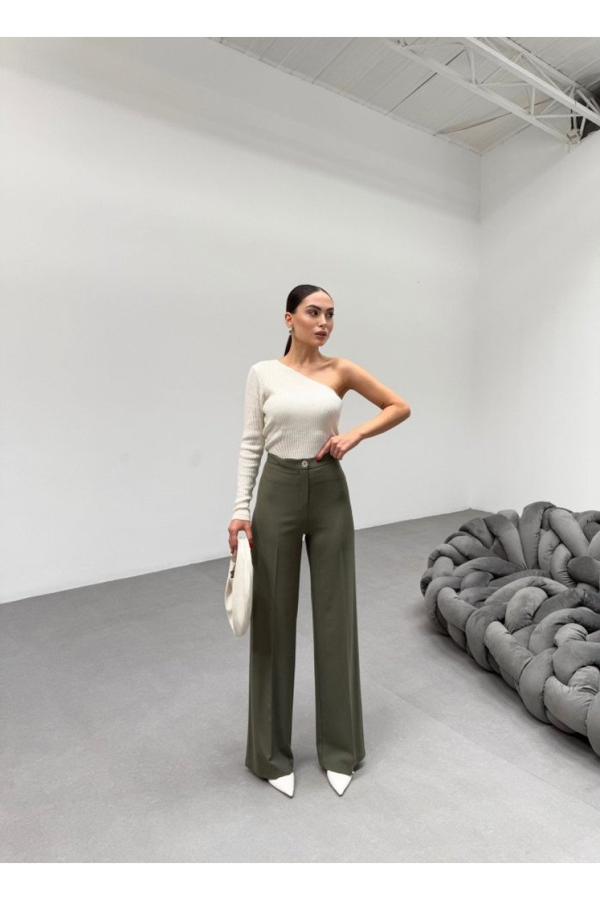 230 Gr Poly Viscose Lycra Metal Düğme Palazzo Pantolon