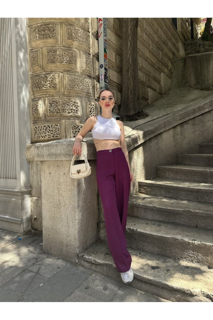 Yüksek Bel Palazzo Metal DüğmePantolon