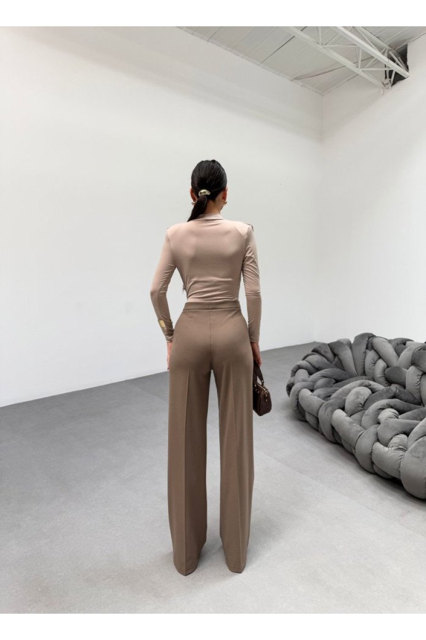 230 Gr Poly Viscose Lycra Metal Düğme Palazzo Pantolon