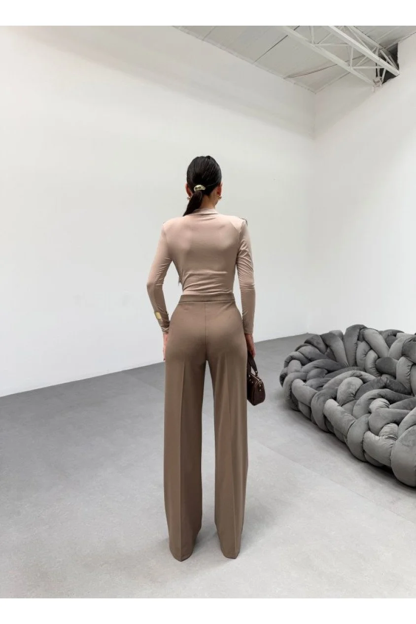 230 Gr Poly Viscose Lycra Metal Düğme Palazzo Pantolon