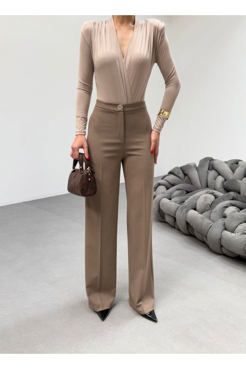 230 Gr Poly Viscose Lycra Metal Düğme Palazzo Pantolon
