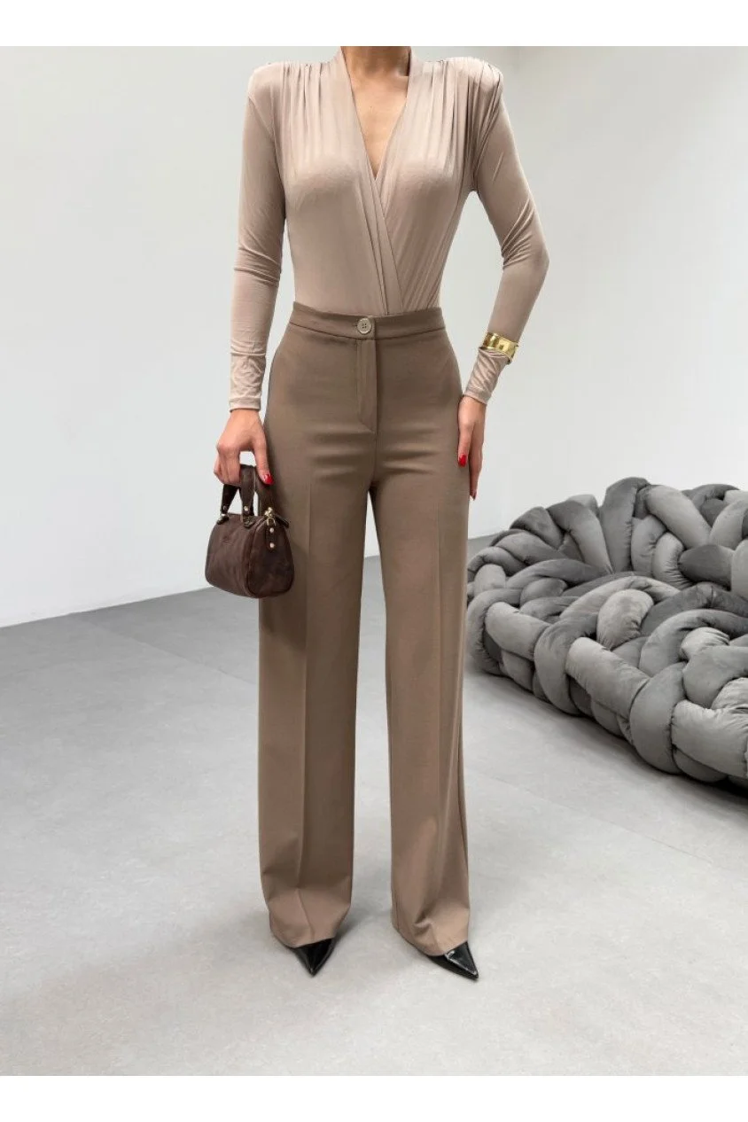 230 Gr Poly Viscose Lycra Metal Düğme Palazzo Pantolon
