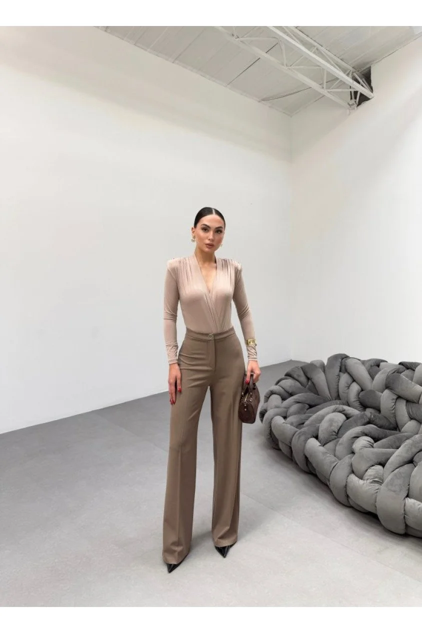 230 Gr Poly Viscose Lycra Metal Düğme Palazzo Pantolon