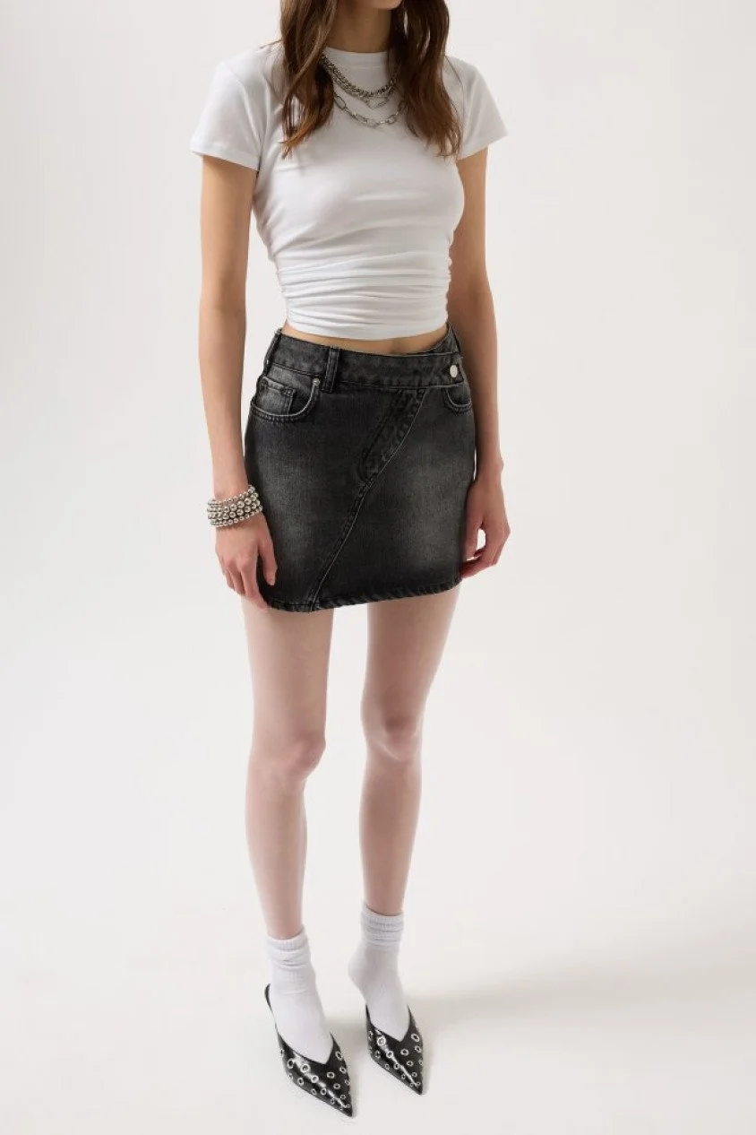 Asimetrik Kemer Denim Mini Etek