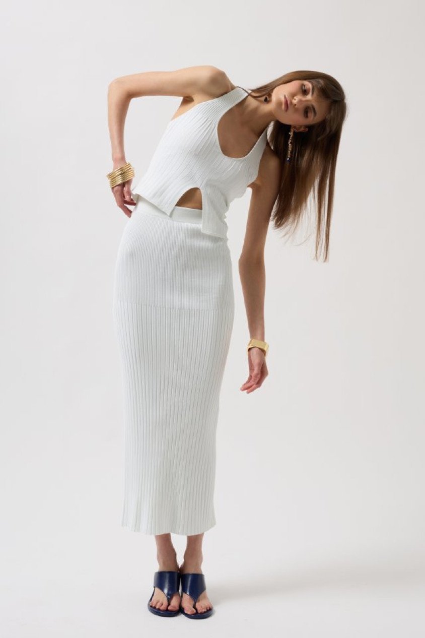 V Detay Dokulu Crop Bluz