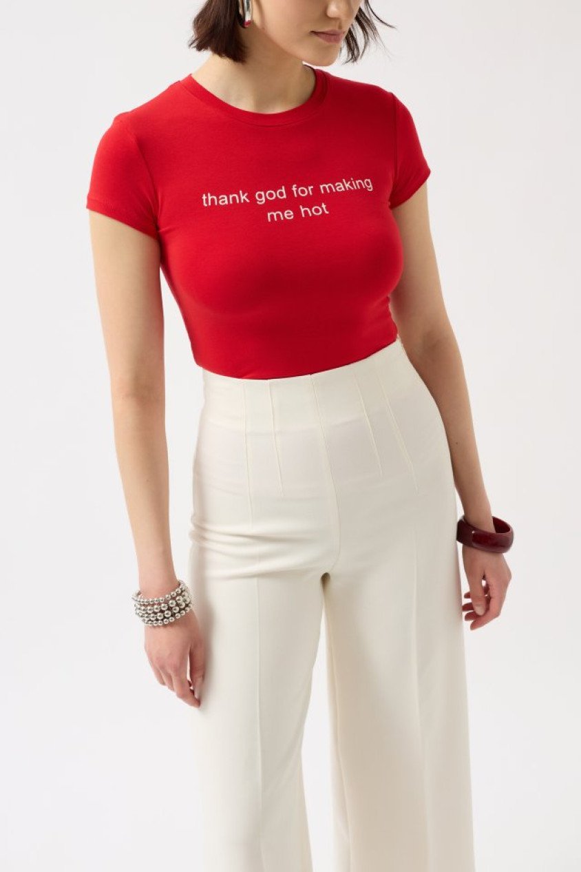Thanks God Baskılı Likralı Crop T-Shirt