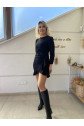 Kadın Uzun Kollu Bisiklet Yaka önden Volanlı Ithal Krep Elbise