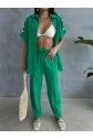 OMUZ MİDYE SIRALI BLUZ - PAÇA PENSLİ PANTOLON TAKIM - Yeşil