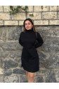 Kadın Uzun Kollu Balıkçı Yaka Kısa şardonlu Kaşkorse Elbise