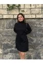 Kadın Uzun Kollu Balıkçı Yaka Kısa şardonlu Kaşkorse Elbise