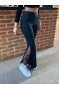 Kadın Dantel Eklemeli Ispanyol Paça Scuba Tayt Pantalon