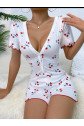 Kadın Göğüs Dekolteli Pinterest Kiraz Desen Full Likralı şort Tulum