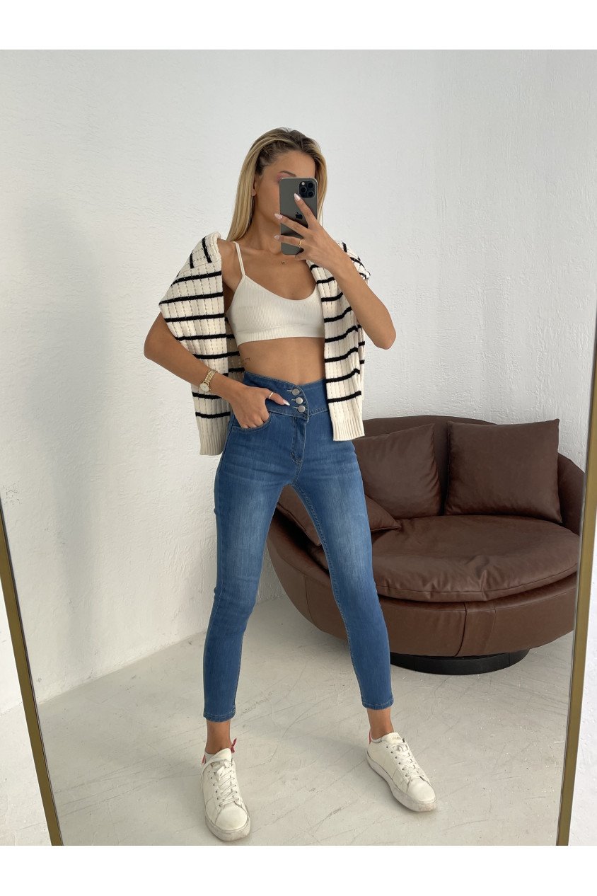 Yüksek Bel Likralı Jean Pantolon 90 Cm