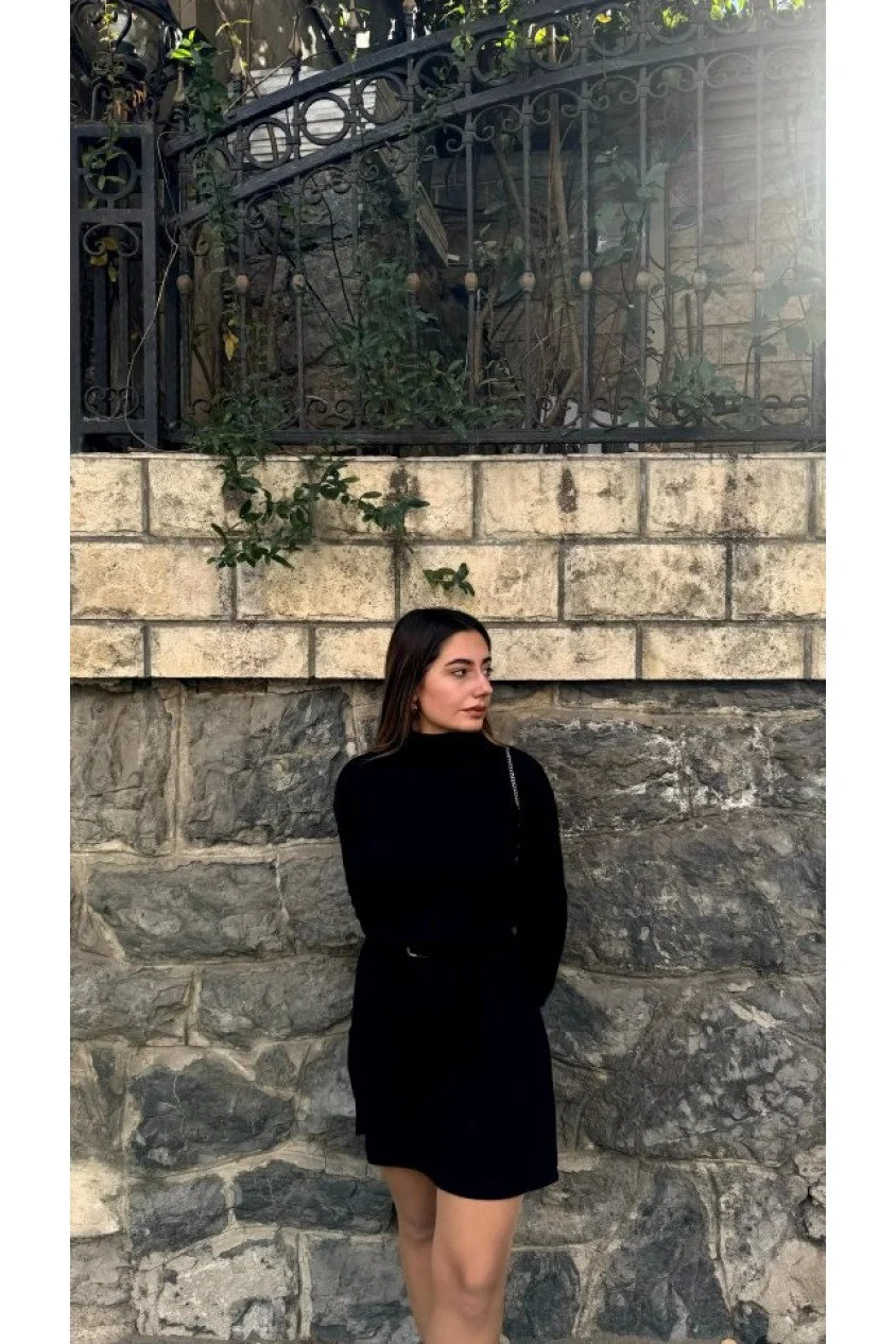 Kadın Uzun Kollu Balıkçı Yaka Kısa şardonlu Kaşkorse Elbise