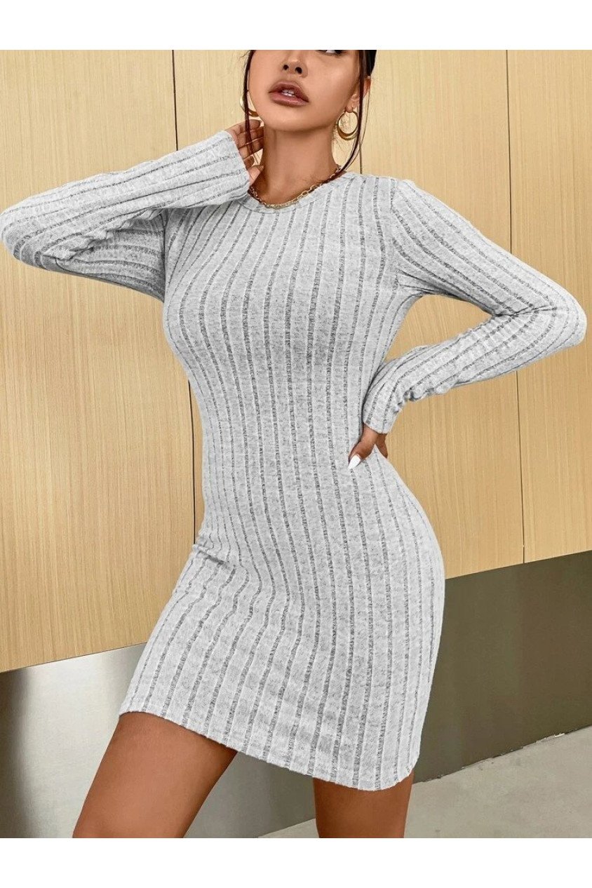 Kadın Uzun Kollu Bisiklet Yaka şardonlu Kalın Fitilli Kaşkorse Mini Boy Elbise