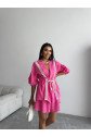 KETEN BEL BÜZGÜLÜ BLUZ-PANTOLON TAKIM - Fuşya