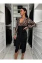 Kadın Dijital Baskılı Full Likralı Kristal örme Kumaş Drape Detaylı Yırtmaç Dekolteli Midi Boy Elbise