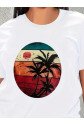 Kadın Kısa Kollu Palmiye Baskılı Viskon T-shirt