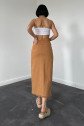 Camel Gabardin Boyamalı Püsküllü Etek