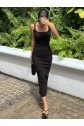 Kadın Ip Askılı Yuvarlak Yakalı Yırtmaçlı Midi Kaşkorse Elbise