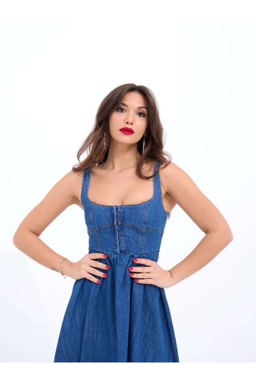 7143 KOT ELBİSE-MAVİ