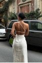 Trisha Sırt Dekolteli Keten Elbise 2496-20 ELBİSE