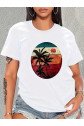 Kadın Kısa Kollu Palmiye Baskılı Viskon T-shirt