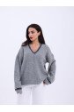 43291 TRİKO V YAKA ÇİZGİLİ KAZAK-GRİ-SİYAH