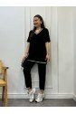 Kadın Kısa Kollu V Yakalı Iki Iplik Bluz Ve Pantolon Ikili Takım