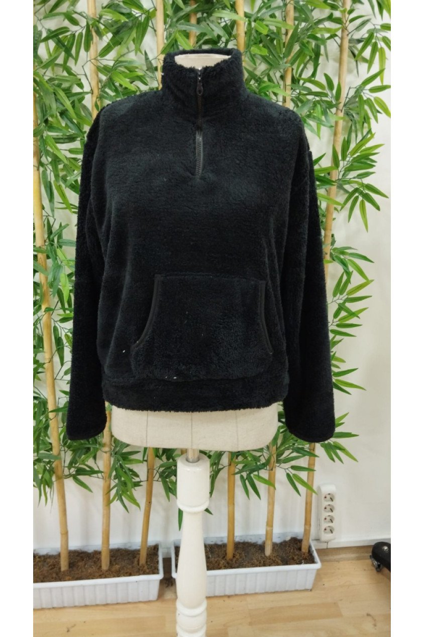 Kadın Uzun Kollu önden Fermuarlı Cepli Peluş Sweat