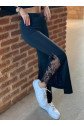 Kadın Dantel Eklemeli Ispanyol Paça Scuba Tayt Pantalon