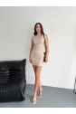 Yarım Bogazlı Kolsuz Mini Boy Elbise - Bej