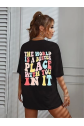 Bisiklet Yaka Baskılı T-shirt - Siyah