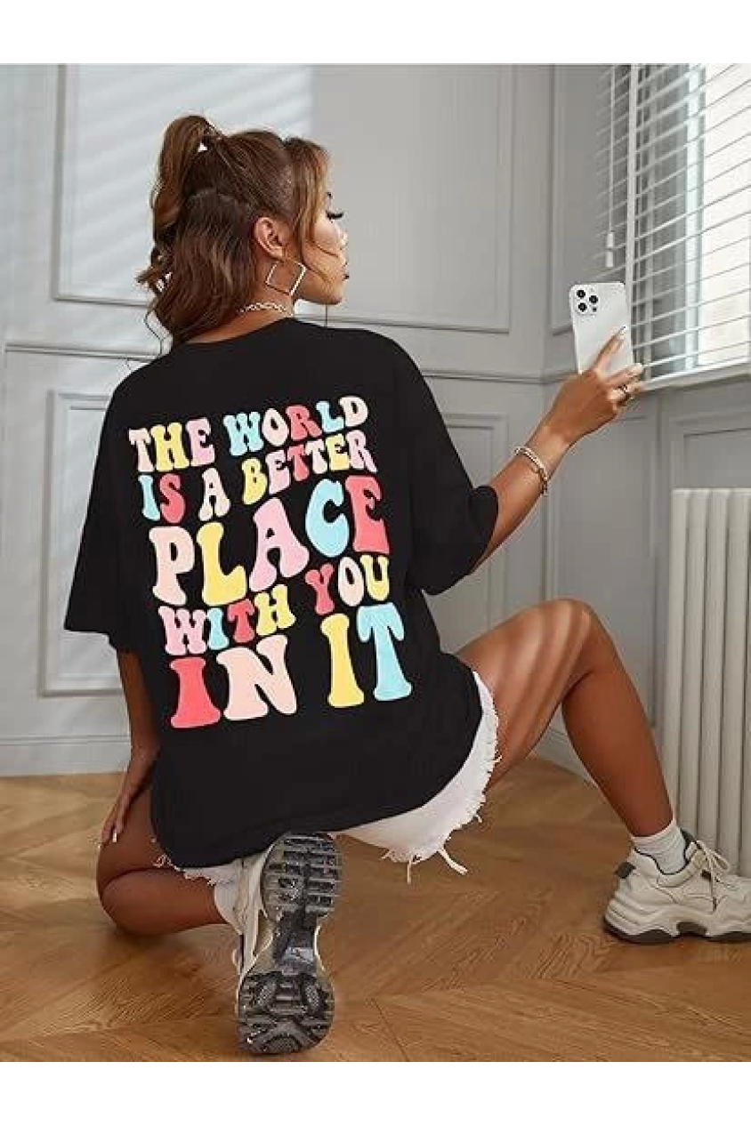 Bisiklet Yaka Baskılı T-shirt - Siyah