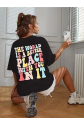 Bisiklet Yaka Baskılı T-shirt - Siyah
